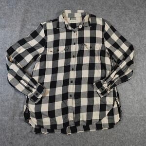 Ralph Lauren Top Womens Large Button Front Plaid Flannel Check Navy White